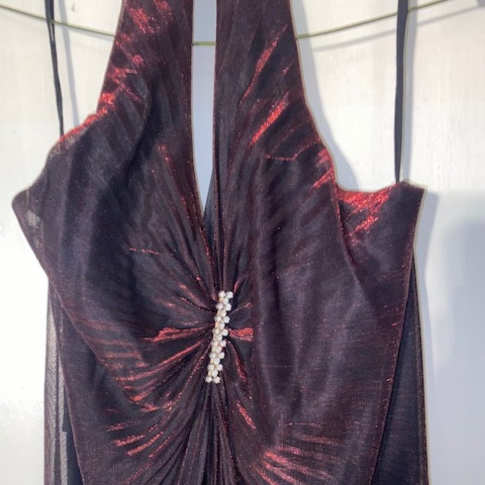 Halter Red & Black Sheen Formal Dress